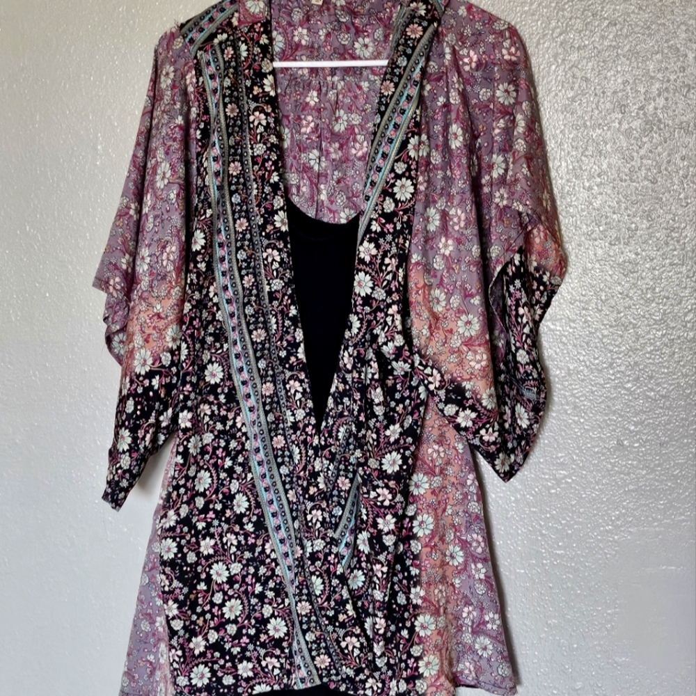 Earthbound Kimono Cover Up Flowy Small Floral Bohemian Top